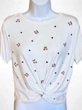 Cherry Crop Top Baby Tee Flirty Summer Short Sleeve Retro Y2K Sexy *minor flaws